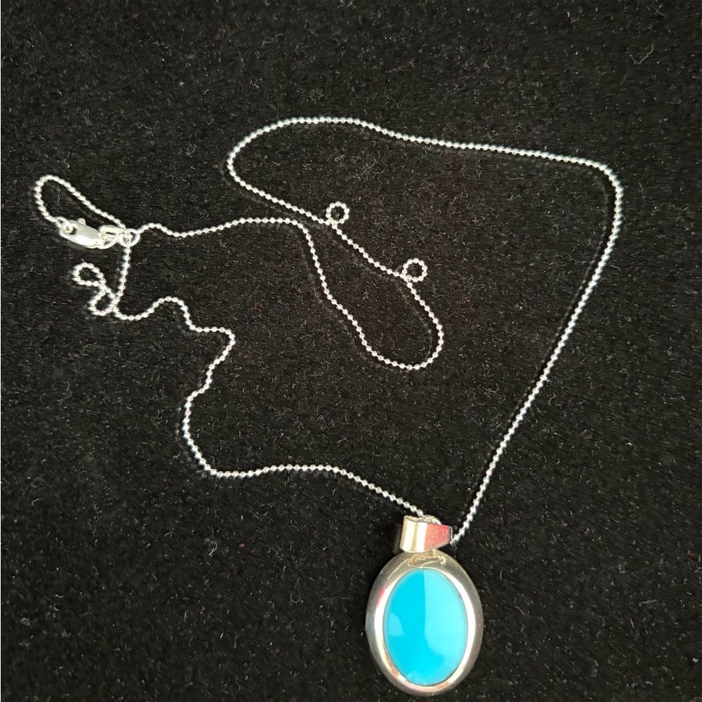 Taxco Silver Necklace with Bright Turquoise Oval Pendant